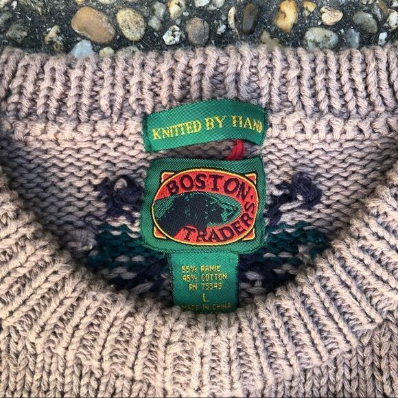 Vintage 1980’s hand knit Indian southwestern style cotton retro sweater L - Picture 2 of 5